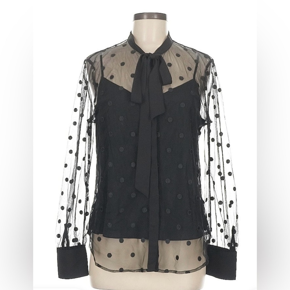 J. Crew Black Sheer Polka Dot Blouse 🎀